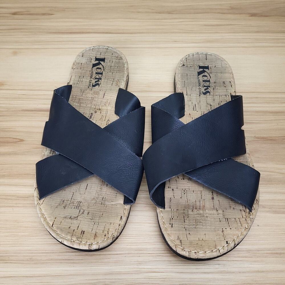Korks By Kork-Ease Womens Black Faux Leather Kirk's Slip On Sandals Size 10‎